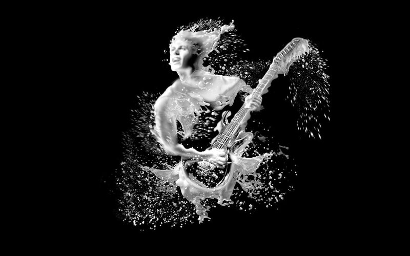 Person Playing Guitar — Black, Dramatic, Photograph, Splashing Liquid