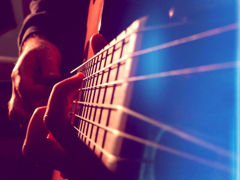 Person Playing Guitar — Blue, Dramatic, Photograph