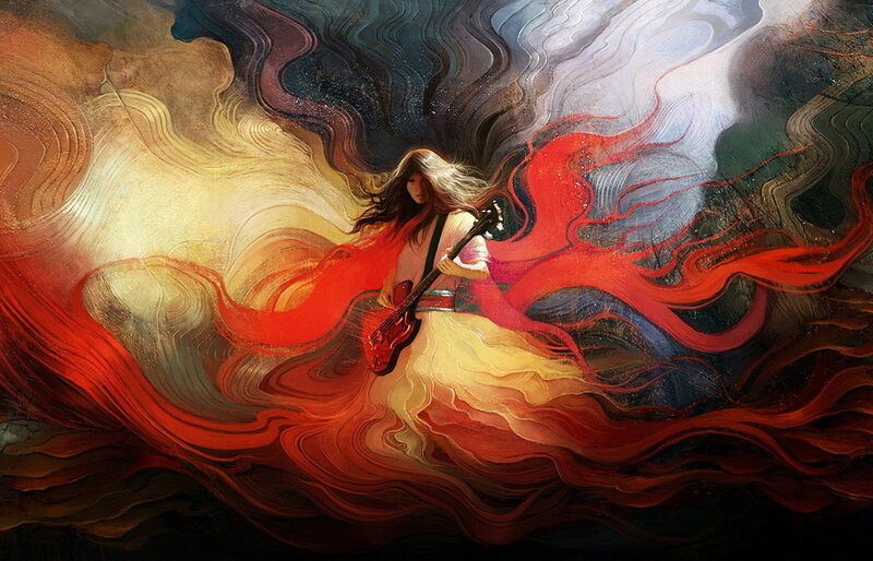 Person Playing Guitar — Red