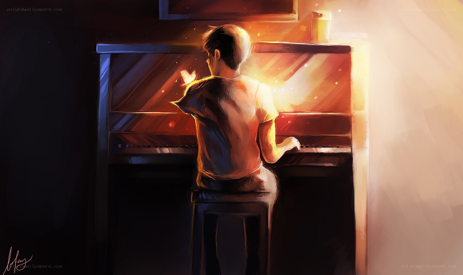 person playing piano at night