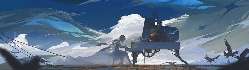 Person Playing Piano — Blue, Dramatic, Digital Art