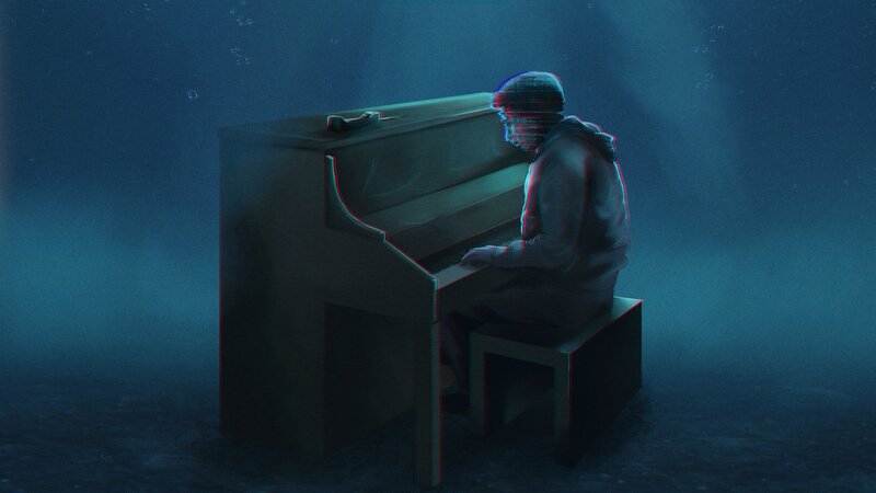 Person Playing Piano — Blue, Dramatic