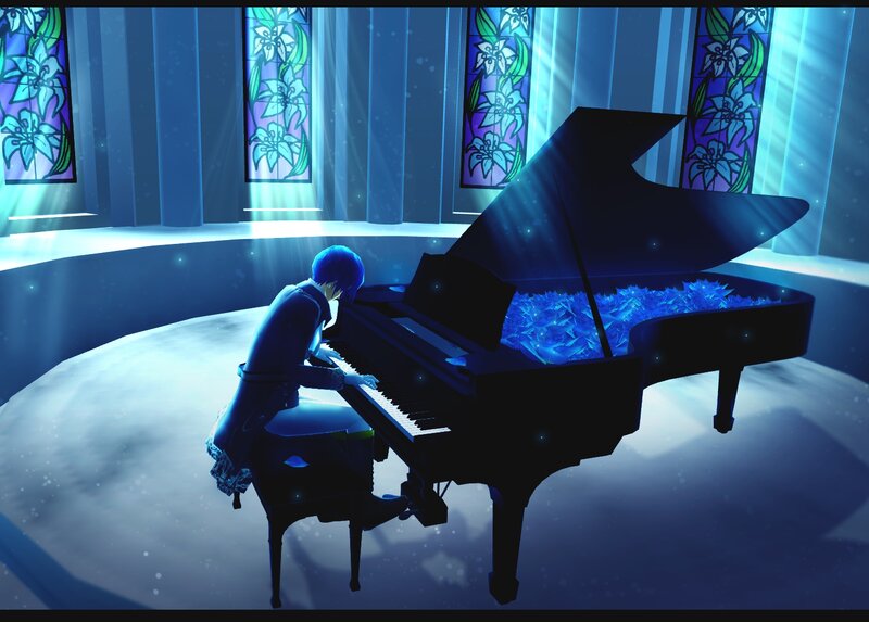 Person Playing Piano — Blue