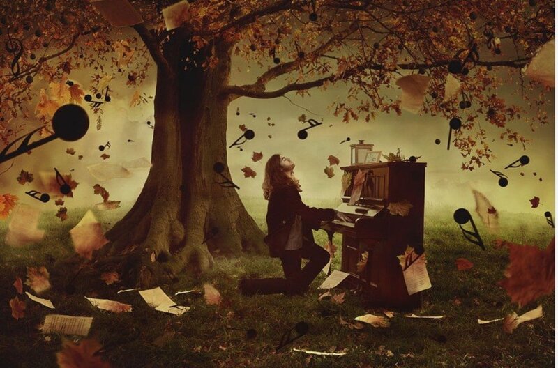 Person Playing Piano — Brown, Serene