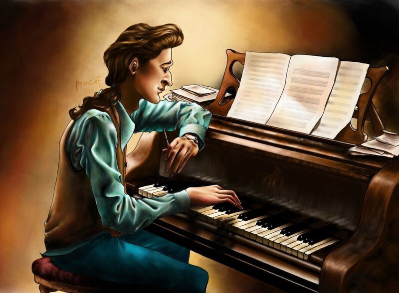 Person Playing Piano — Brown