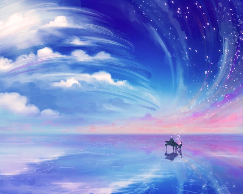 Person Playing Piano on Water