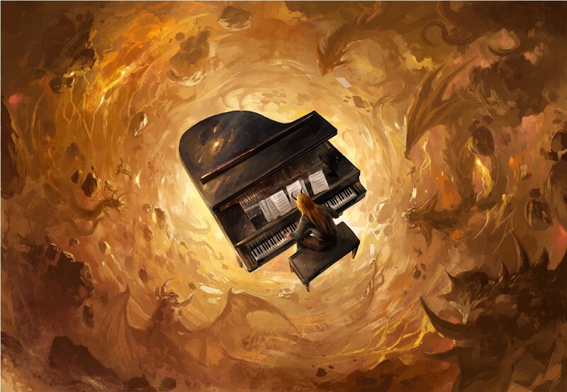 Person Playing Piano — Orange