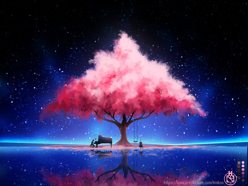Person Playing Piano under Tree