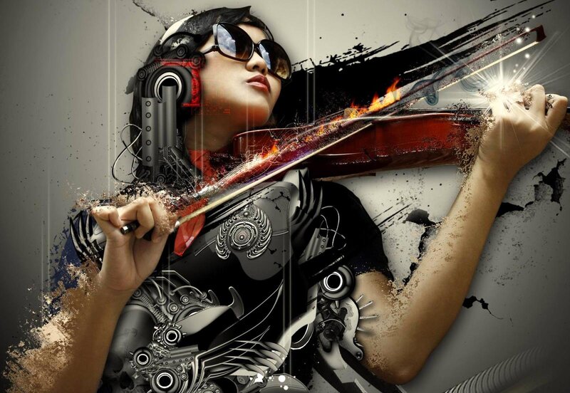 Person Playing Violin — Black, Dramatic, Digital Art