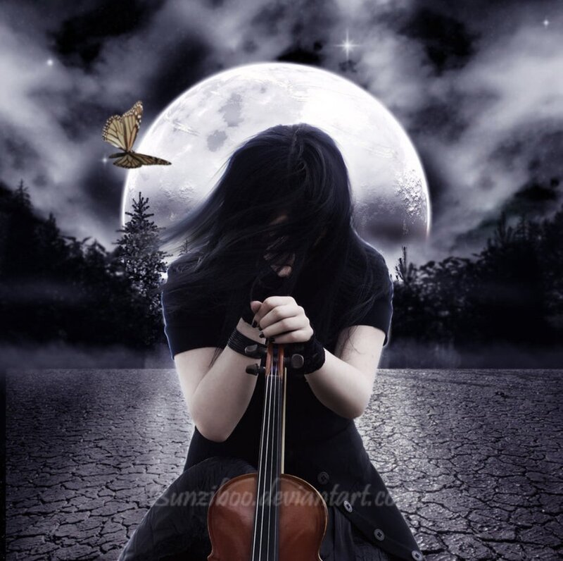 Person Playing Violin — Black, Dramatic, Night