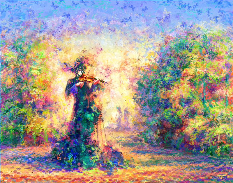 Person Playing Violin — Blue