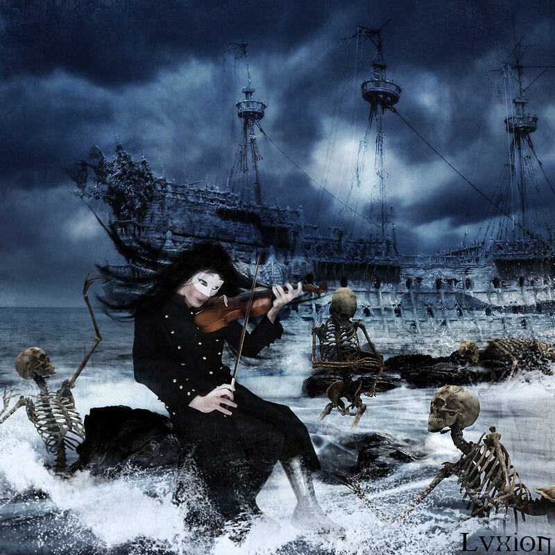 Person Playing Violin on Rocks