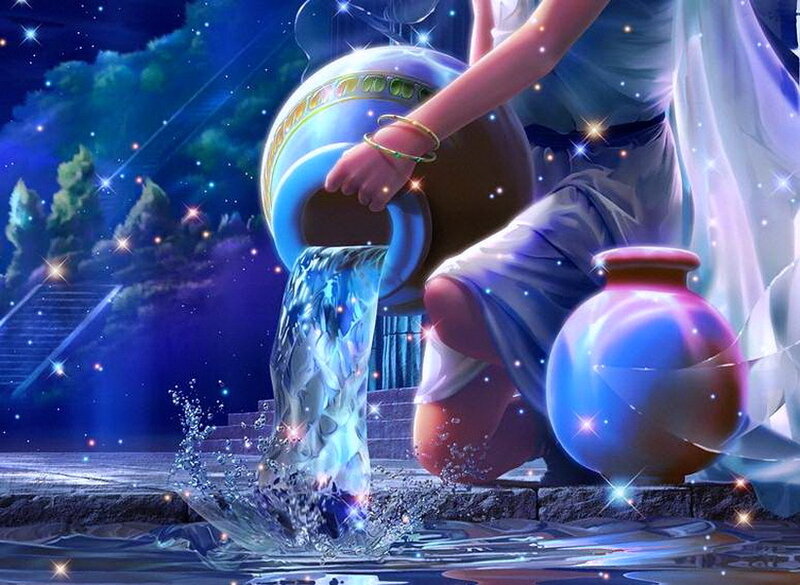 Person Pouring Water — Blue