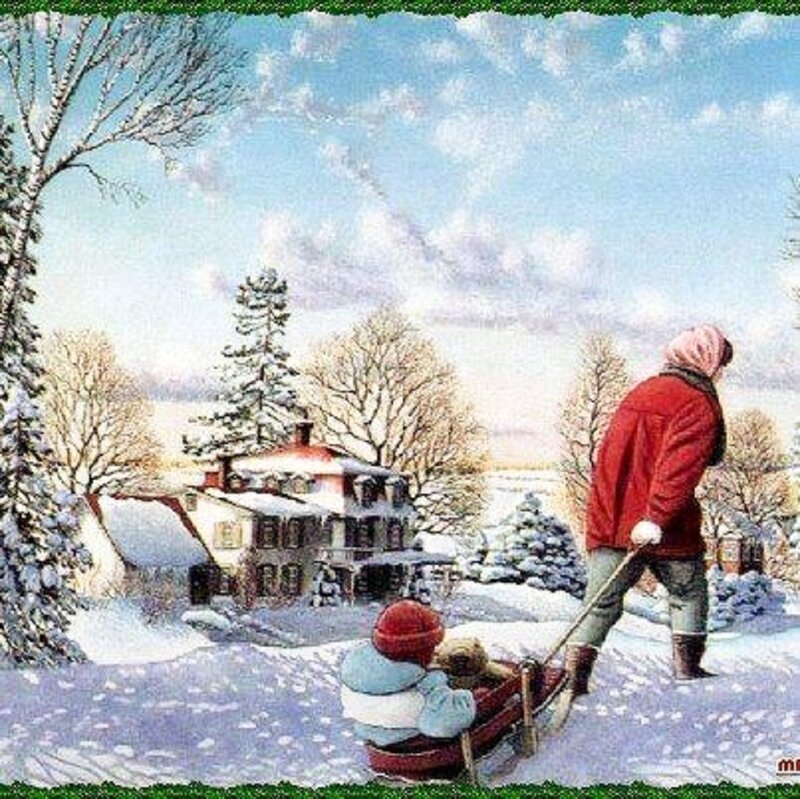 Person Pulling Child in Sled