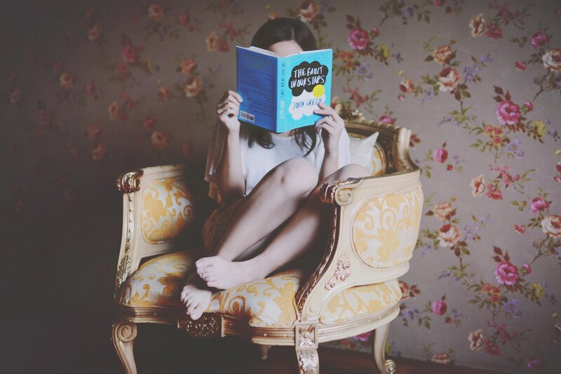 Person Reading Book — Blue, Calm, Photograph