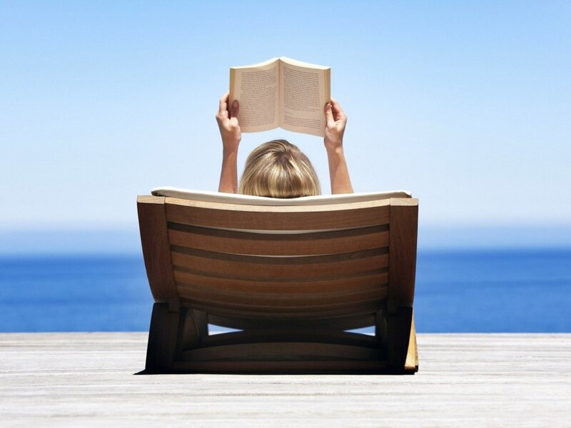 Person Reading Book — Blue, Serene, Afternoon