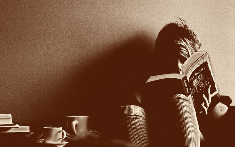 Person Reading Book — Brown, Calm, Photograph, Cup, Table, Black