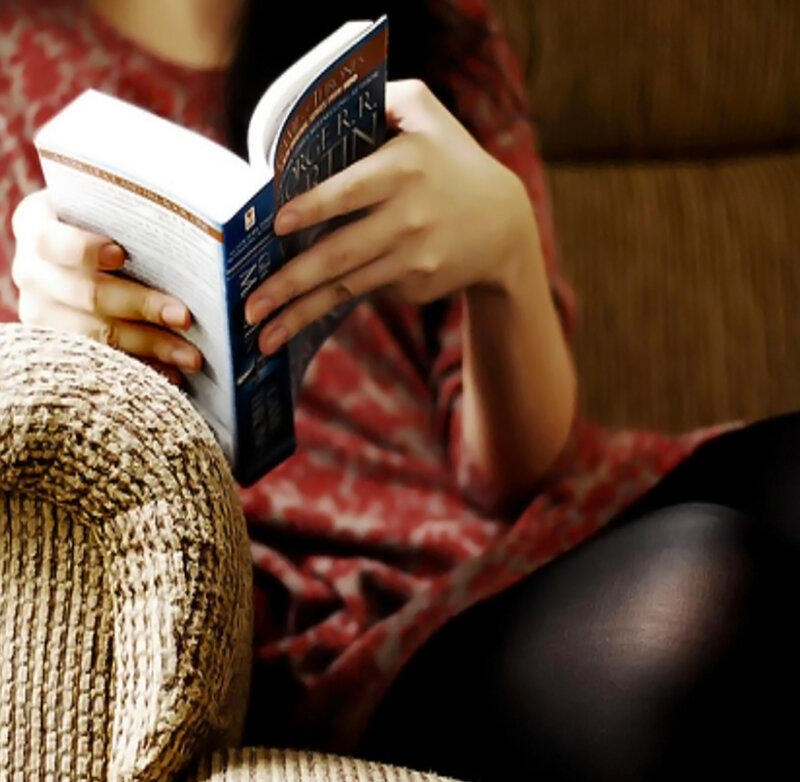 Person Reading Book — Red, Relaxed