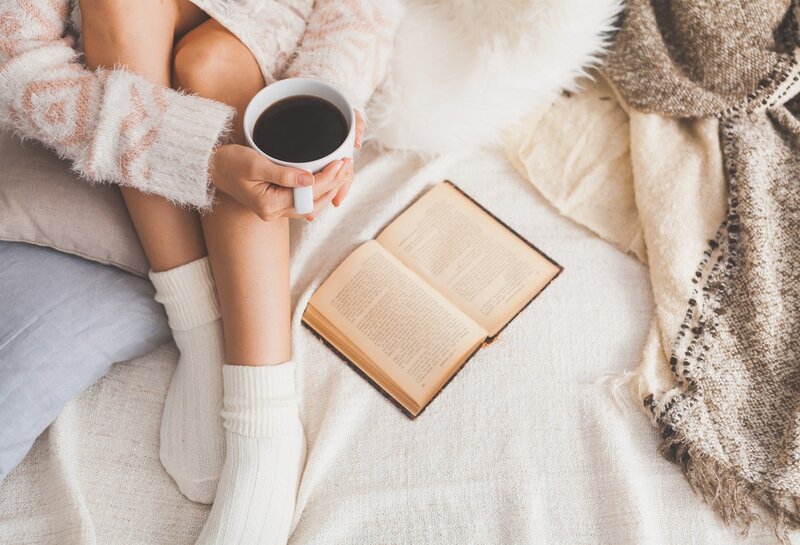 Person Reading Book — White, Cozy