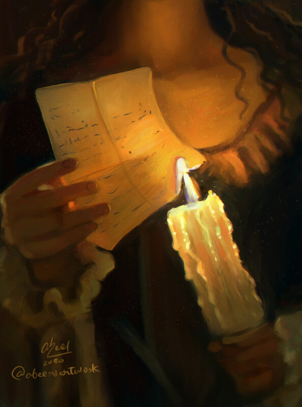 Person Reading by Candlelight