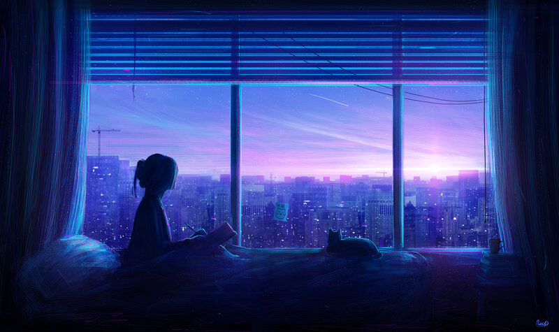 Person Reading by Window — Blue