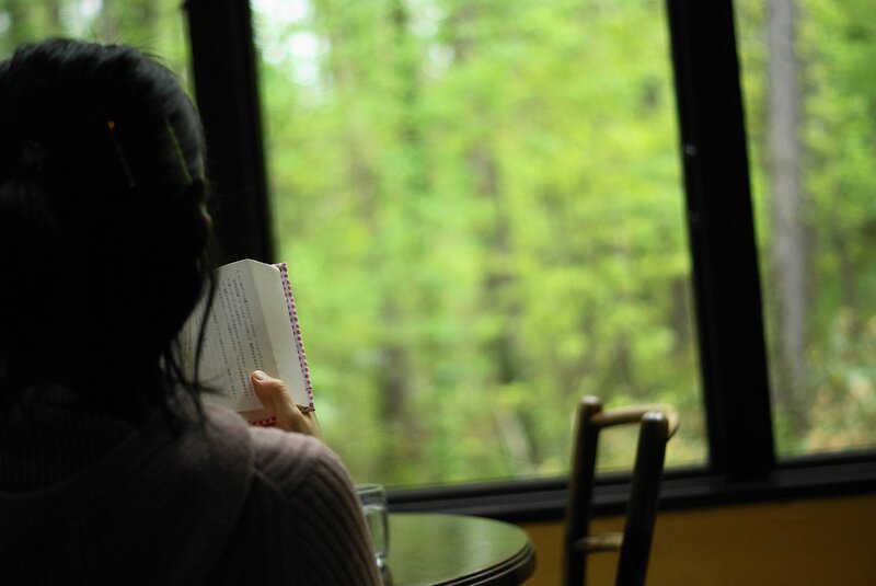 person reading by window