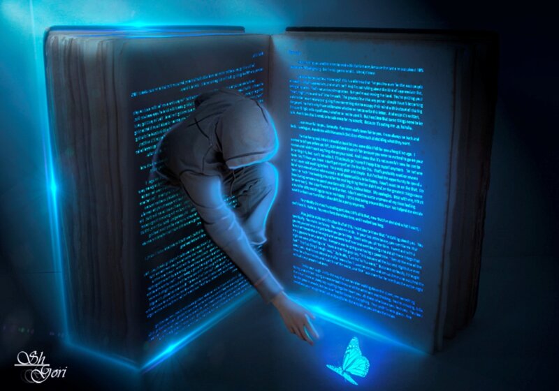 Person Reading Glowing Book