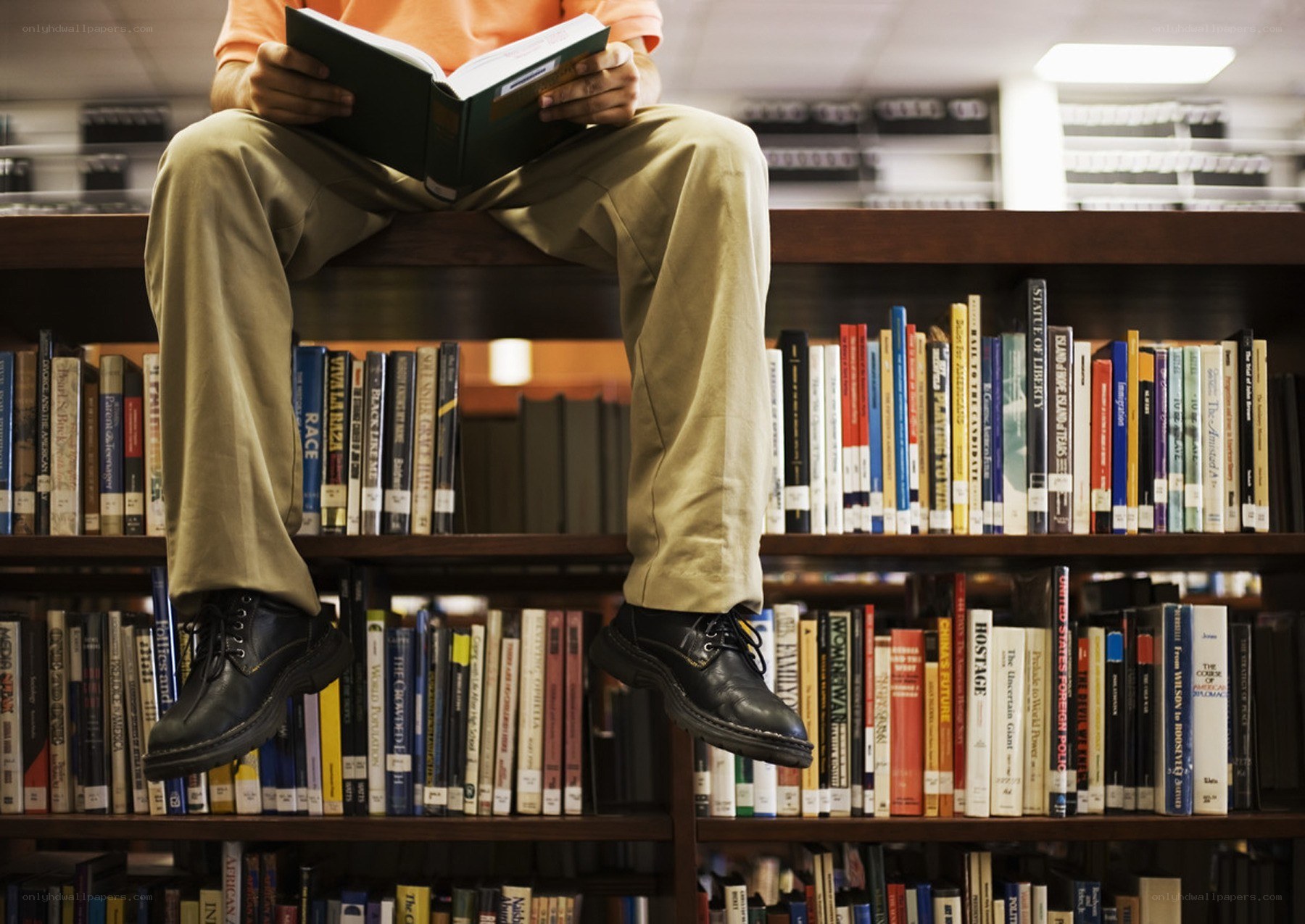 Person reading in a library
