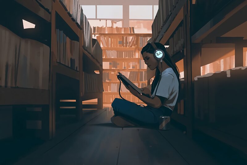 Person Reading in Library