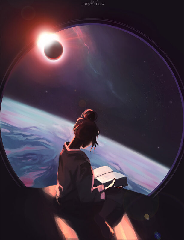 Person Reading in Space