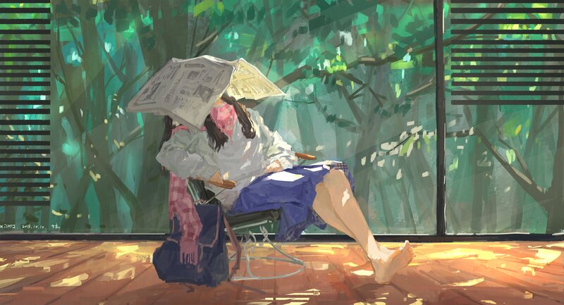 Person Reading Newspaper — Green