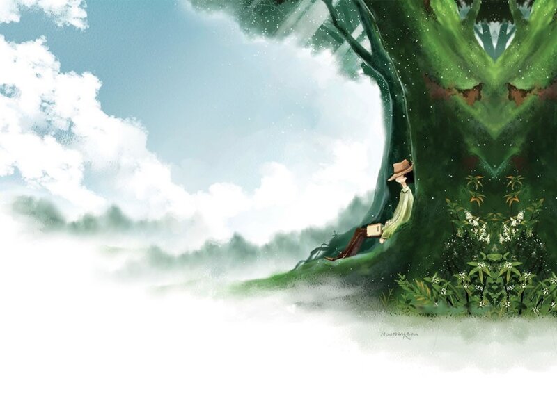 Person Reading under Tree — Green