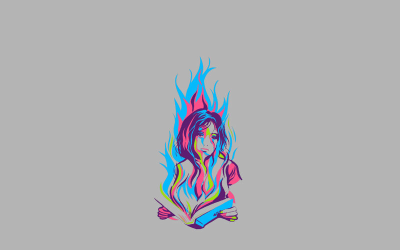 person reading with flames