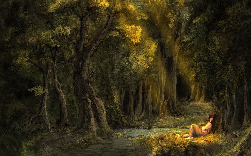 Person Resting in Forest