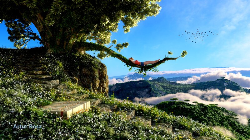 Person Resting on Tree Branch