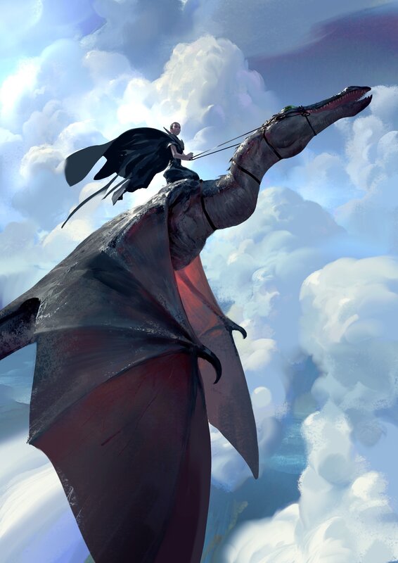 Person Riding a Dragon — Blue