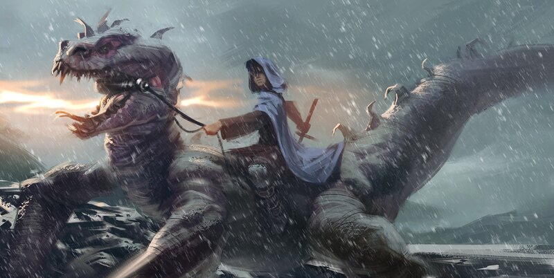 Person Riding a Dragon — Gray
