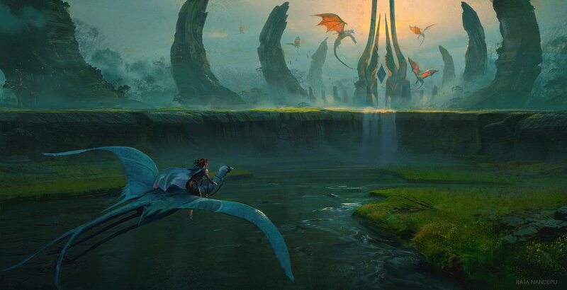 Person Riding a Dragon — Green
