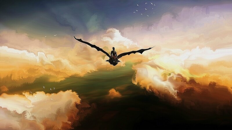 Person Riding a Dragon — Orange, Dramatic