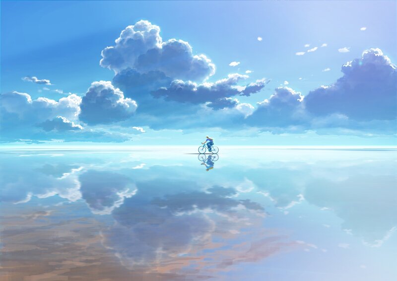 Person Riding Bicycle — Blue, Serene