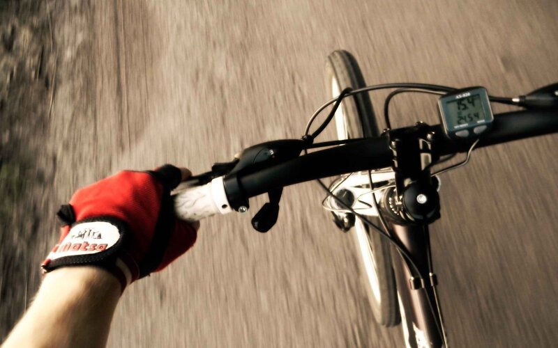 Person Riding Bicycle — Red, Active, Photograph