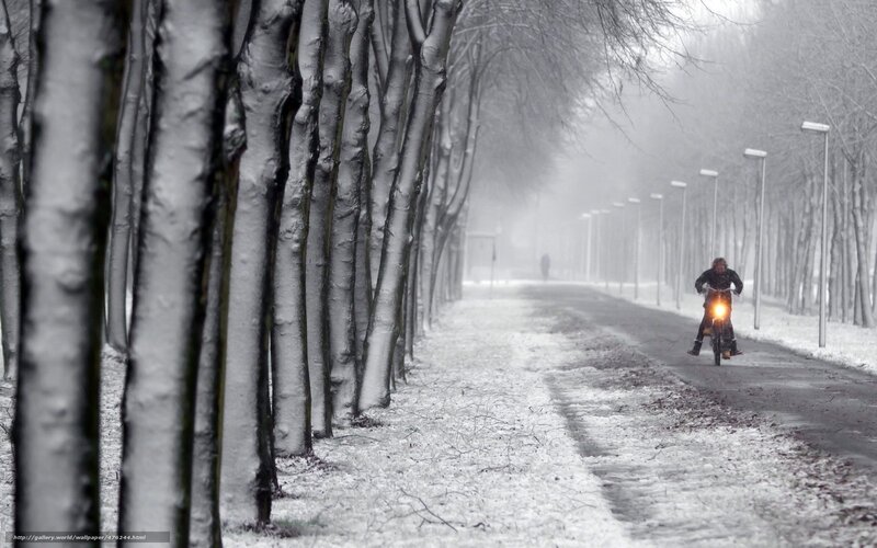 Person riding bike in snowy fog
