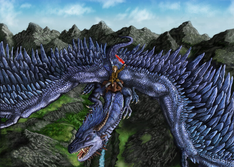 Person Riding Blue Dragon — Dramatic