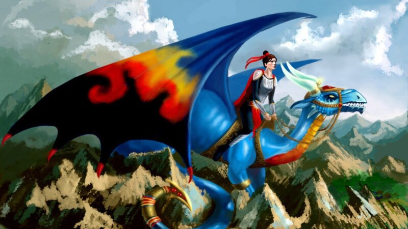 Person Riding Blue Dragon