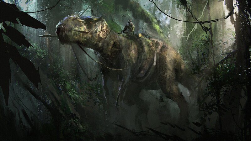 Person Riding Dinosaur — Green, Dark
