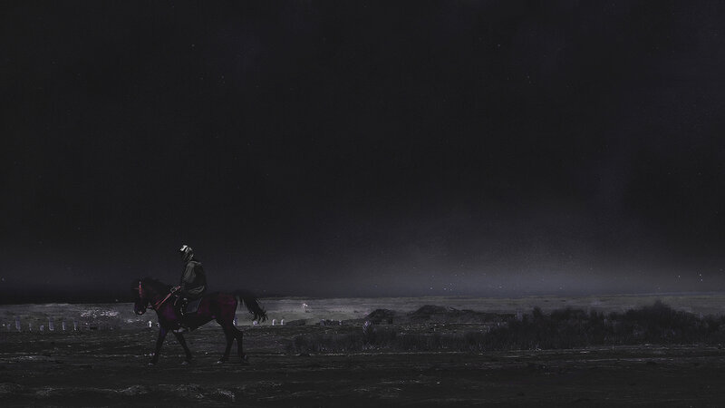 Person Riding Horse — Black, Dramatic