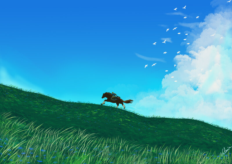 Person Riding Horse — Blue, Serene, Afternoon, Digital Art