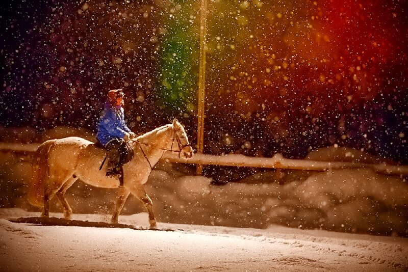 Person Riding Horse in Snow