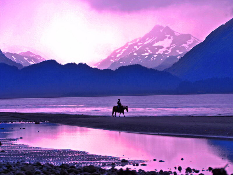 Person Riding Horse — Purple, Serene