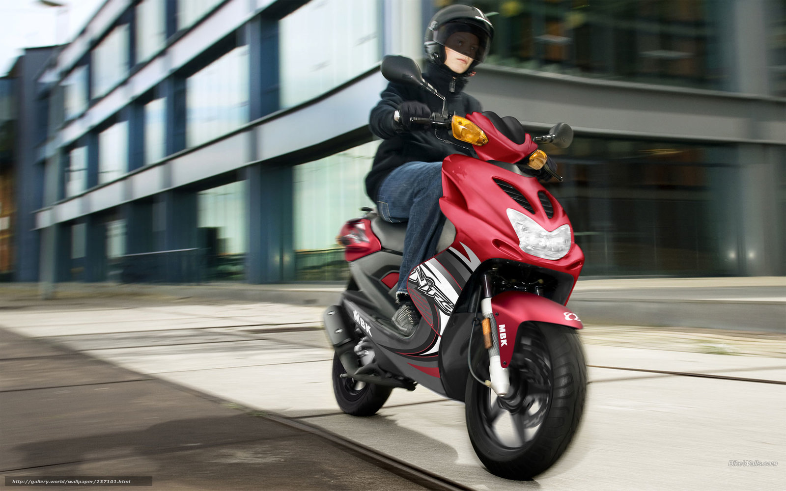 person riding red scooter